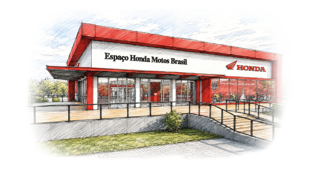 Projeto da fachada do Espaço Honda Motos Brasil